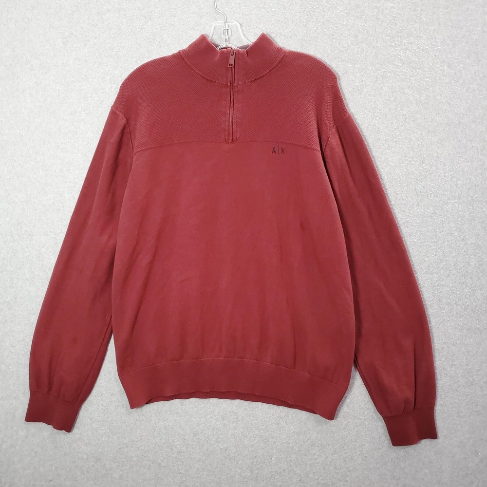 Armani Exchange Men Sweater XL Red 1/4 Zip Logo Long Sleeve Pullover READ